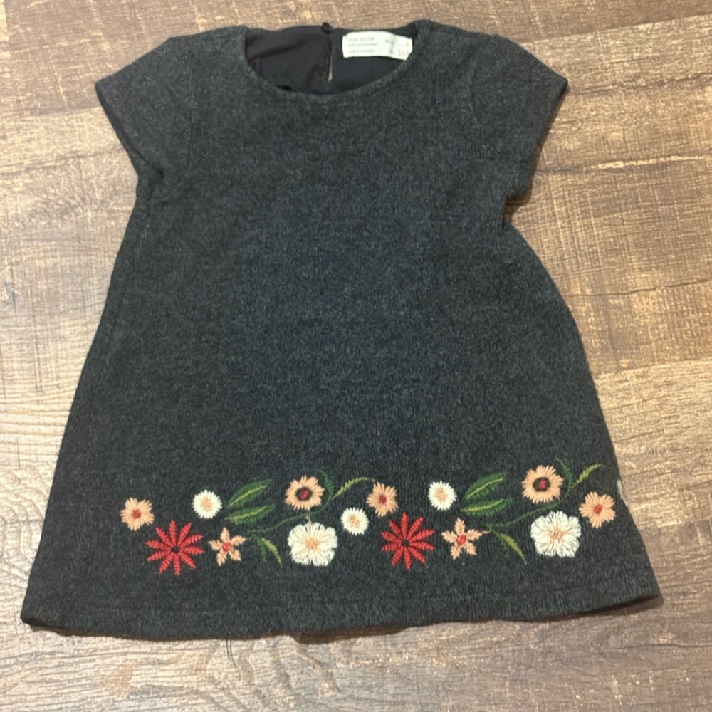 Zara Kids Dress in Charcoal with Floral Embroidery